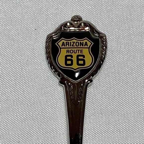 Arizona Route 66 Souvenir Spoon Silver Tone Enamel Shield Travel Collector 3.5" - Picture 2 of 8